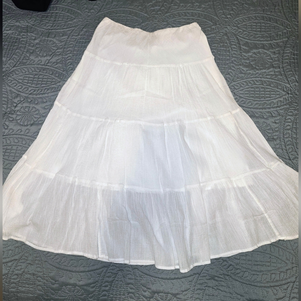 Chaps Women's S Tiered White Maxi Skirt - Picture 2 of 12